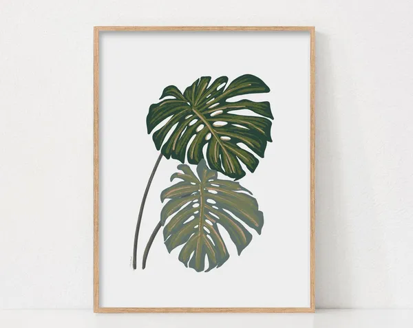 Monstera Leaves Botanical Illustration, Tropical Decor