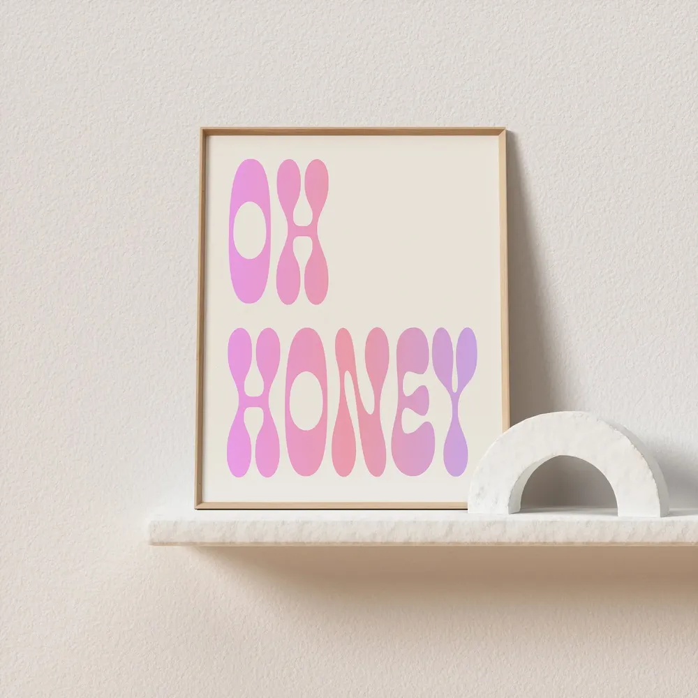 Oh Honey Retro Typography Art Print - Image 3