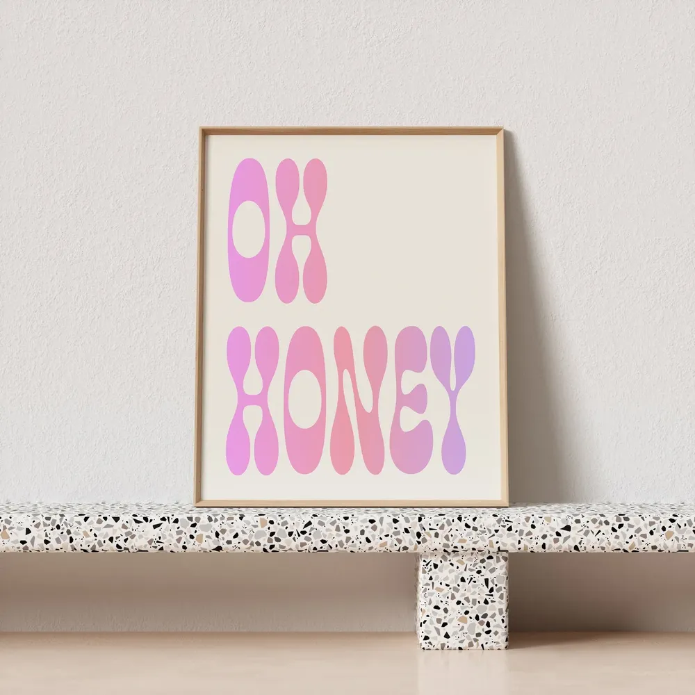 Oh Honey Retro Typography Art Print - Image 2