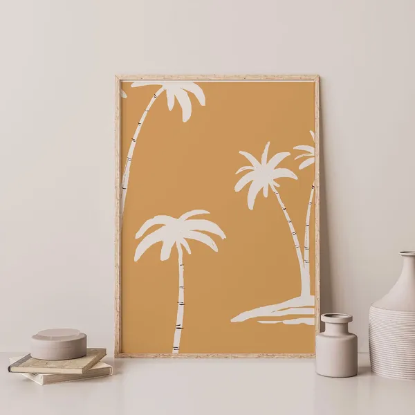 Minimalist Palm Tree Art Print, Neutral Boho Coastal