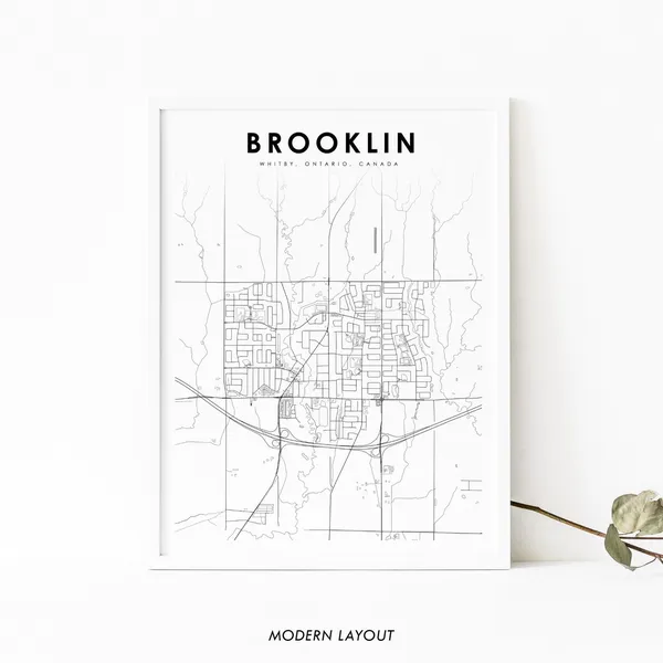 Brooklin Whitby Ontario Map Poster, Durham City Street