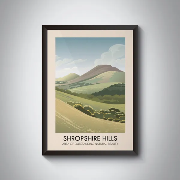 Shropshire Hills AONB Vintage Travel Poster, Shrewsbury