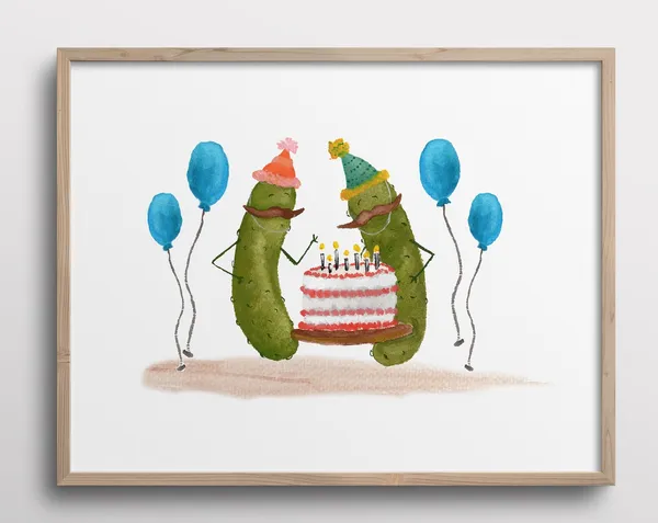 Whimsical Pickles With Mustaches Birthday Party Art Print