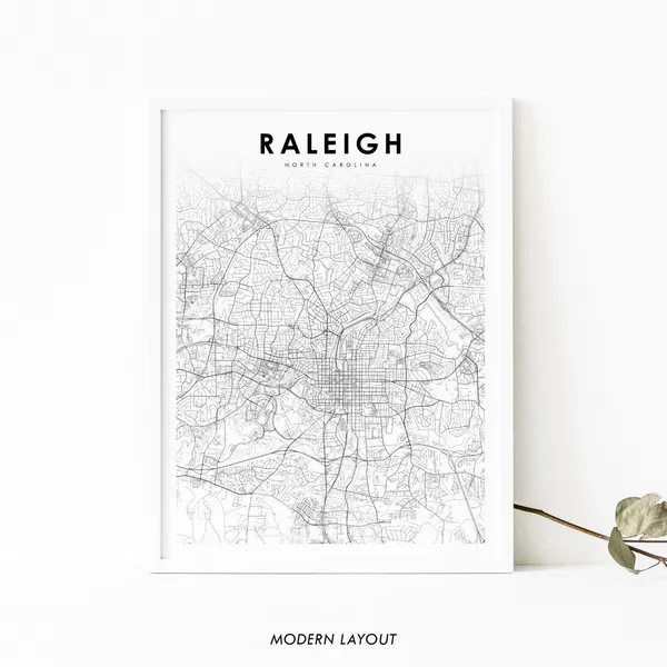 Downtown Raleigh NC Map Art Print, North Carolina