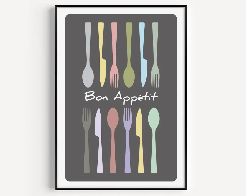 Bon Appetit Kitchen Art Print, Cutlery Print