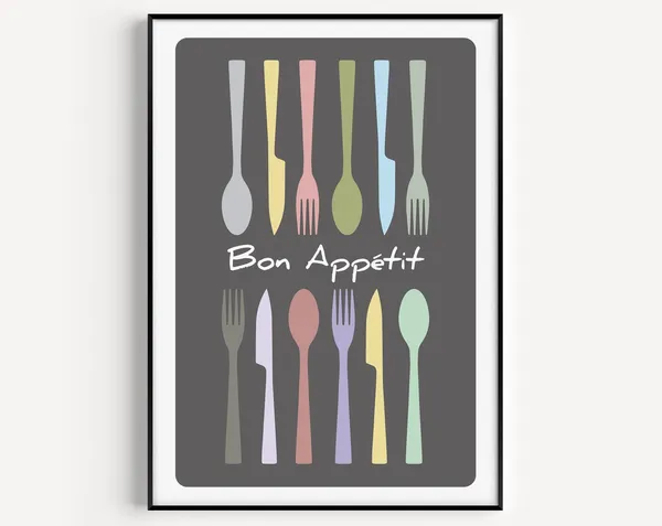 Bon Appetit Kitchen Art Print, Cutlery Print