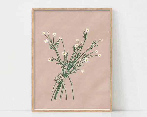 Daisy Picking Wildflowers Botanical Minimalist Art Print
