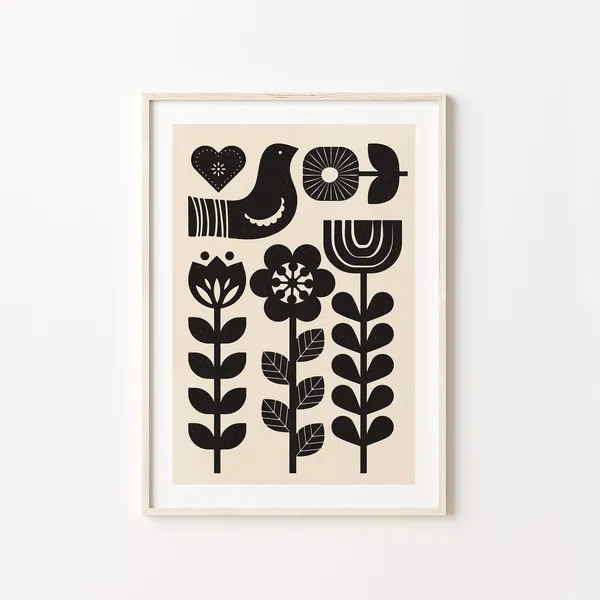 Norwegian Folk Art, Neutral Scandinavian Art Print
