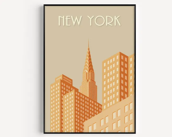New York Orange Travel Poster, Wall Art Print