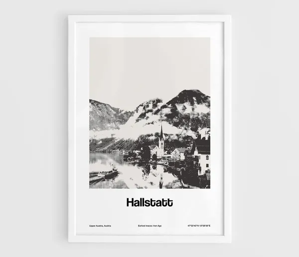 Hallstatt Poster, Austria Minimalist City Print