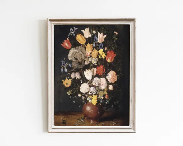 Dark Academia Floral Still Life, Vintage Art Print