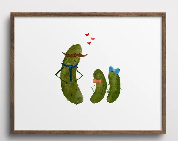 Whimsical Pickle Dad And Kids Family Art Print