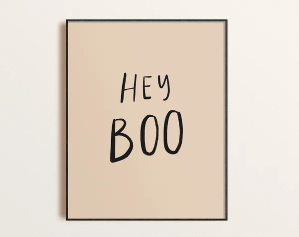 Hey Boo Halloween Quote Art Print, Neutral Decor