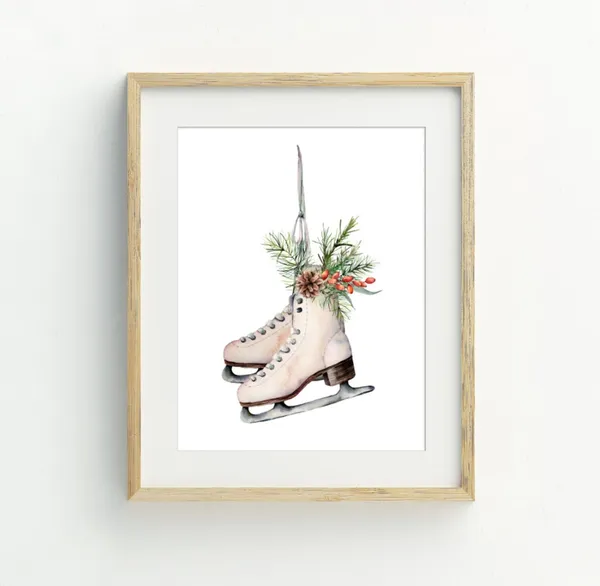 Ice Skates Christmas Art Print, Holiday Decor