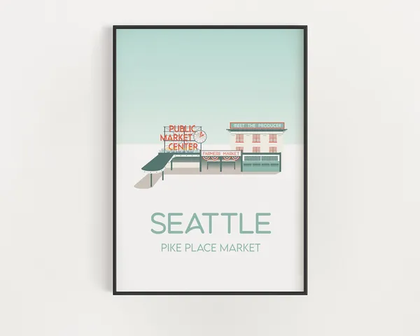 Pike Place Market Seattle Minimalist Travel Poster