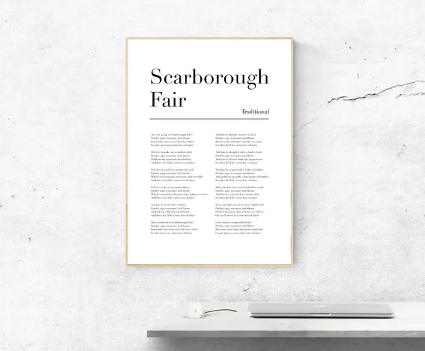 Scarborough Fair Lyrics Poster, Traditional Music Art Print