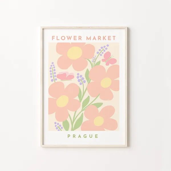Prague Flower Market Art Print, Danish Pastel Decor