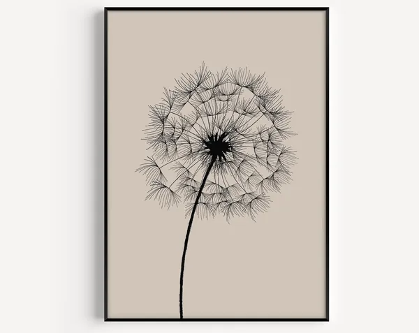 Dandelion Print, Minimalist Botanical Art Print