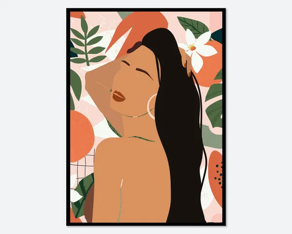 Boho Modern Eclectic Girl With Plants Art Print