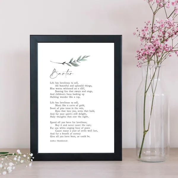 Barter by Sara Teasdale, Minimalist Quote Art Print
