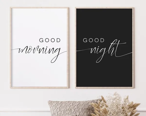Good Morning Good Night Bedroom Print Set, Black
