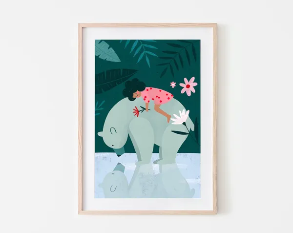 Soley And The Bear Nursery Kids Illustration Art Print