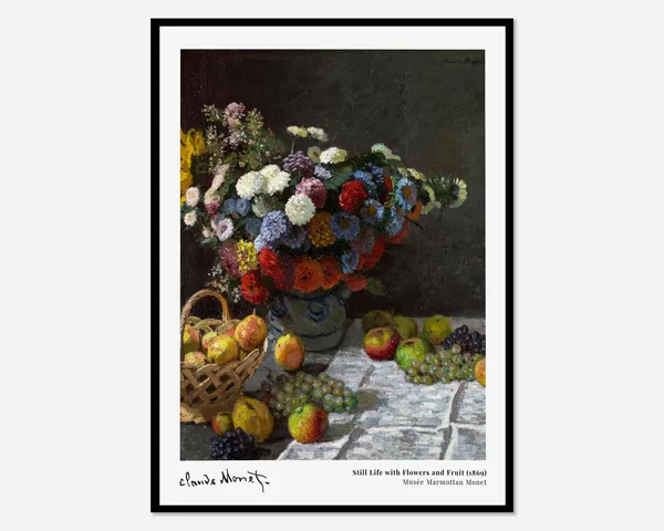 Monet Still Life With Flowers And Fruit, Vintage Art Print