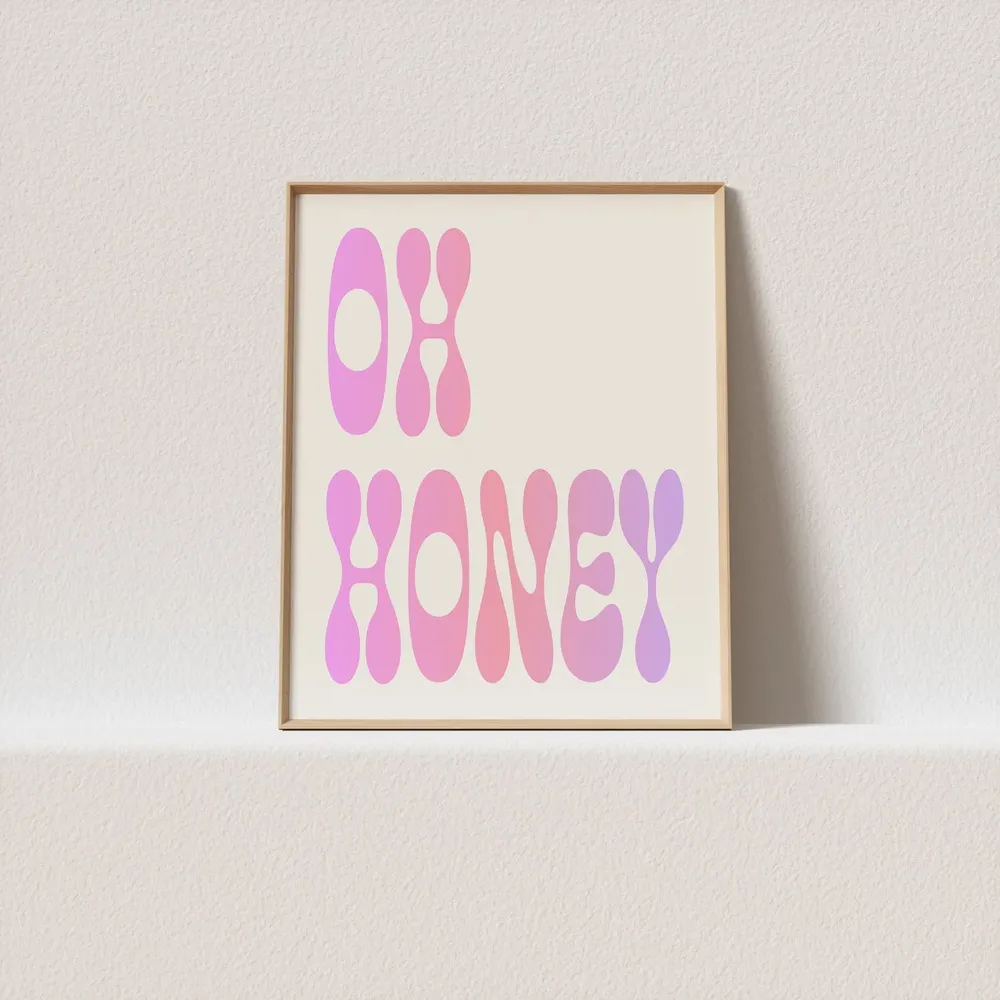 Oh Honey Retro Typography Art Print