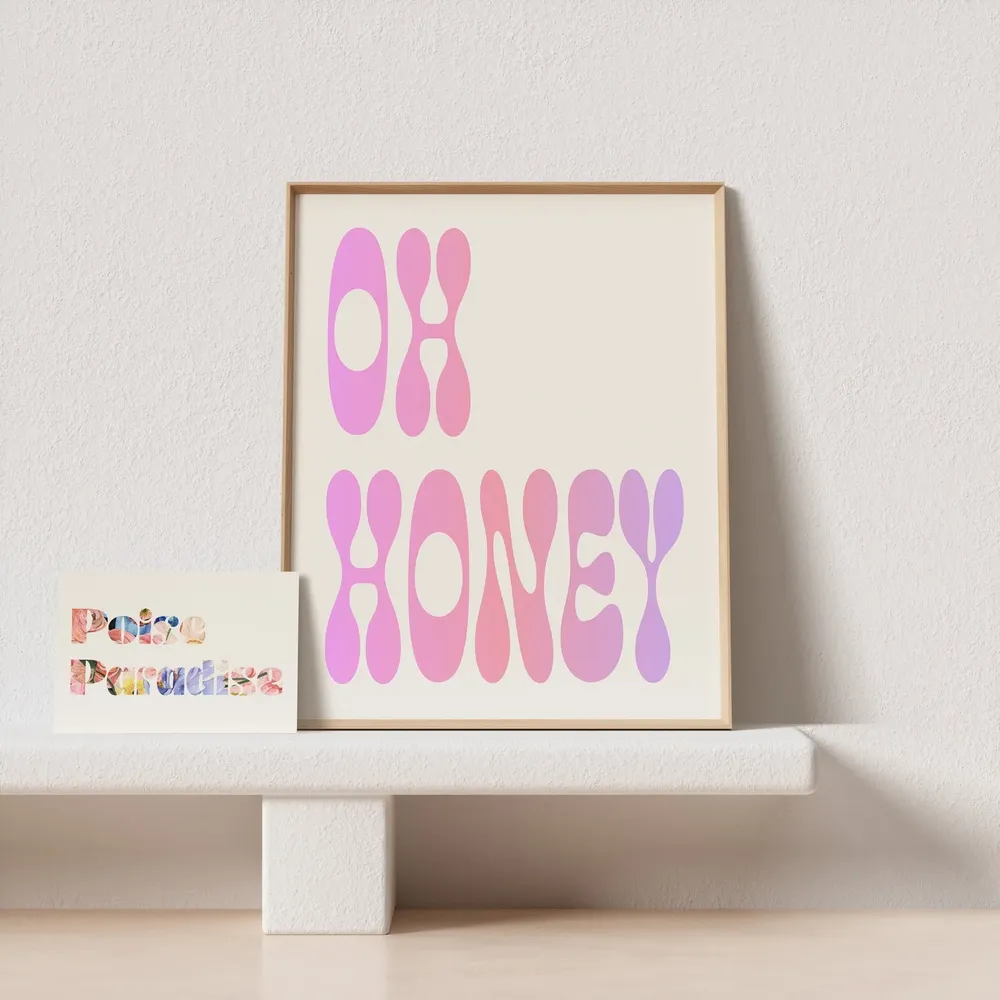 Oh Honey Retro Typography Art Print - Image 4