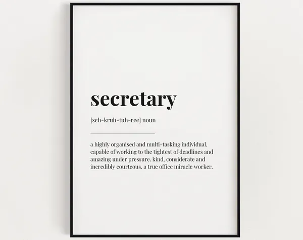 Secretary Definition Typography Wall Art Print
