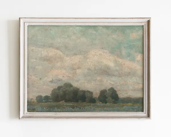 French Country Meadow Landscape Art Print, Vintage