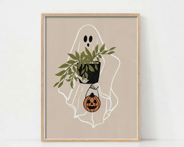 Halloween Plant Lady Art Print, Halloween Decor