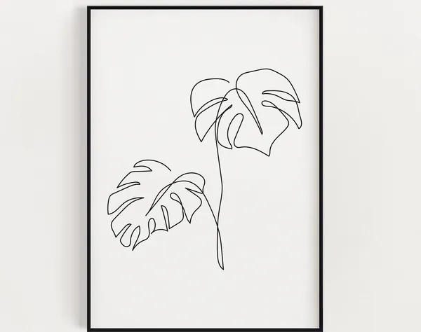 Monstera Leaf Drawing, Abstract Line Art Print