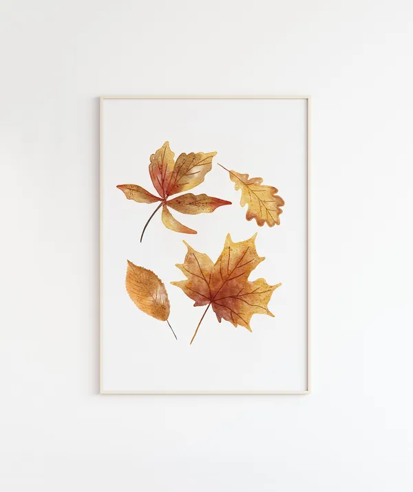 Watercolour Fall Leaves Art Print, Autumn Decor