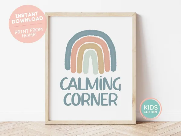 Calming Corner Rainbow Print, Dark Boho Classroom Art