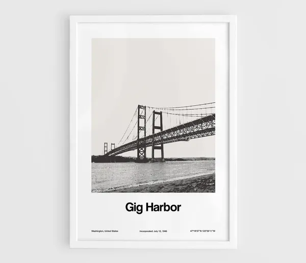 Gig Harbor Washington Skyline, Minimalist Custom Poster
