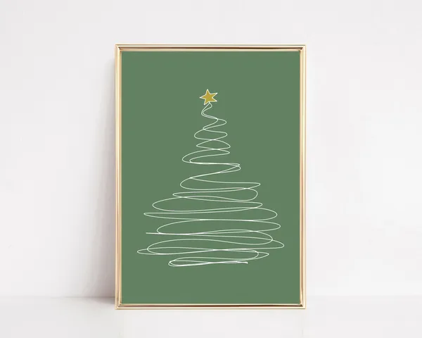 Christmas Tree Line Art Print, Holiday Wall Decor
