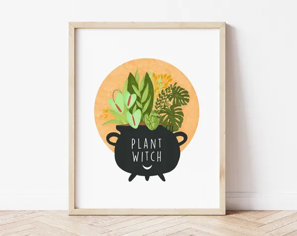 Plant Witch Fall Halloween Art Print, Plant Mom Decor
