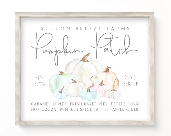 Instant Pumpkin Patch Sign, Pastel Autumn Wall Art