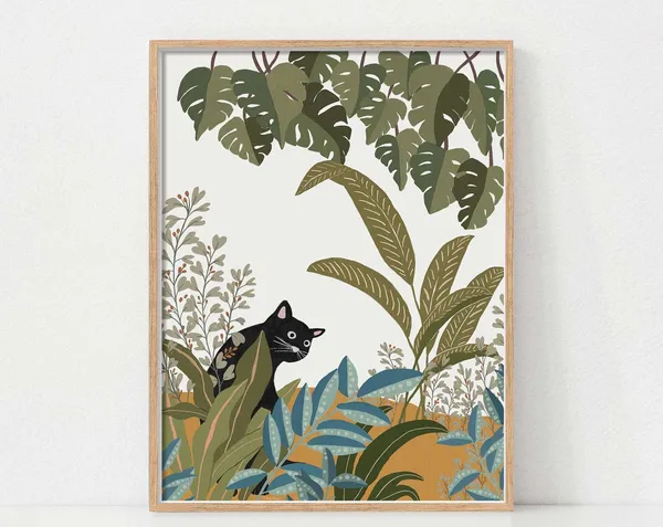 Cat Print Peekaboo In Jungle Art Print