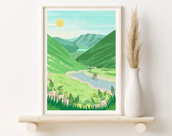 Cycling in the Mountains, Lake District Travel Poster
