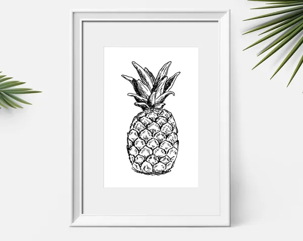 Black White Pineapple Sketch Art Print