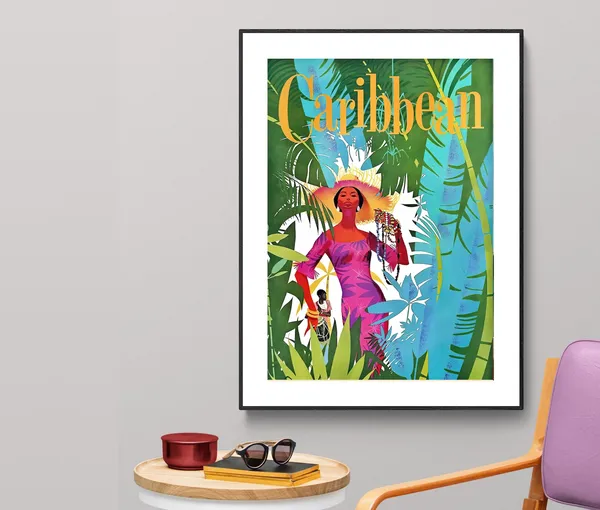 Caribbean Vintage Travel Poster, Wall Art Print
