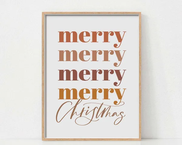 Merry Christmas Poster, Boho Holiday Typography