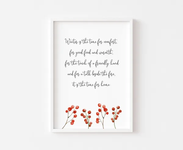Winter Quote Print, Christmas Watercolour Wall Art