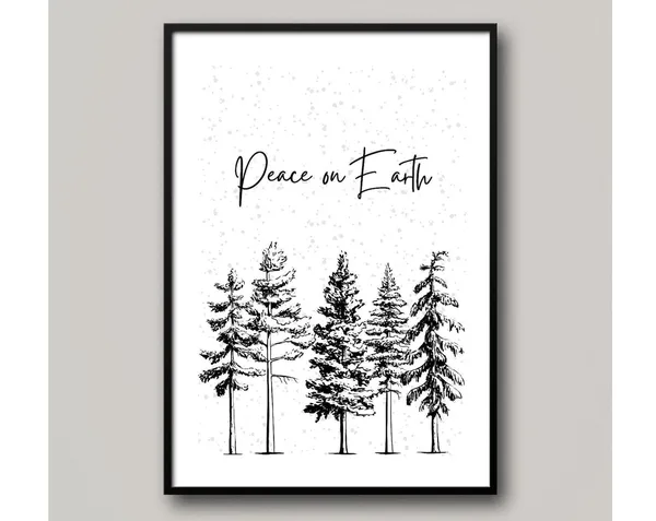 Peace On Earth Minimalist Christmas Trees Line Art Print