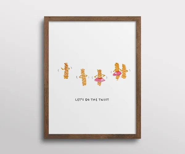 Whimsical Dancing Fusilli Pasta Kitchen Art Print