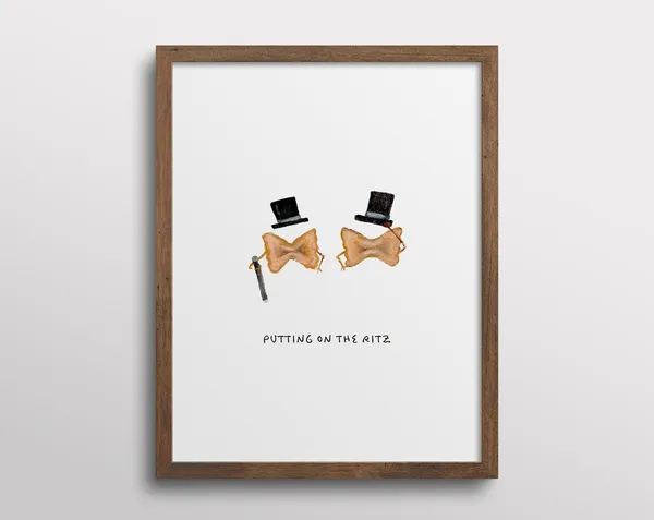 Whimsical Dancing Bowtie Pasta Kitchen Art Print
