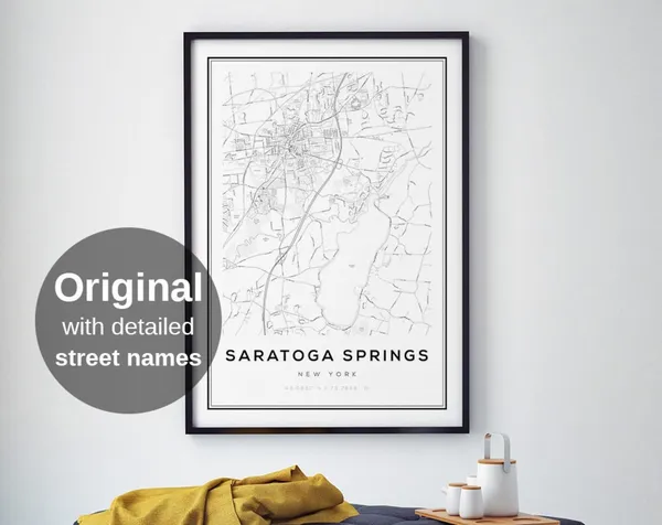 Saratoga Springs Map Print, Minimalist Travel Poster