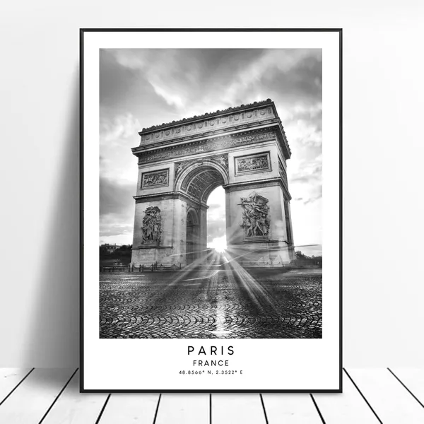 Paris Black and White Travel Poster, Arc De Triomphe